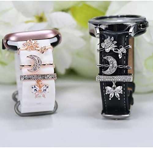 Sunoreek Watch Watch Band Charms - Декоративни прстени јамки компатибилни со Apple Watch Silicone Leather Bands Charms For Women 49mm 45mm 44mm 42mm 41mm 40mm 38mm, метални дијаманти шарми за слајд лента додатоци за до