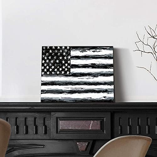 SD меко танцување американско знаме платно wallидна уметност - патриотска слика нас црно -бели starsвезди ленти сликарство за