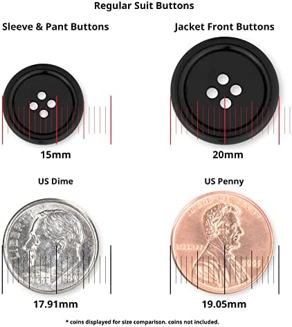 Копчиња за копчиња за редовни костуми 16 парчиња сет вклучуваат 4 копчиња со мерење 20мм за јакна пред, 12 копчиња кои мерат 15мм за ракави