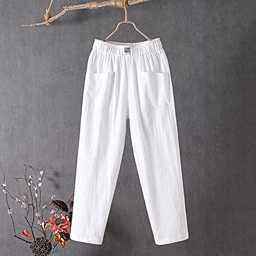 Постелни панталони за жени лето исечени харем дневни панталони Еластични високи половини цврсти панталони фитнес широки панталони за