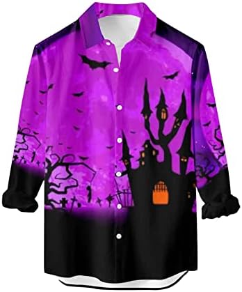 Врвови за мажите за Ноќта на вештерките графички кошули со долги ракави плус големина на мода, врвови на блуза за кардиган,