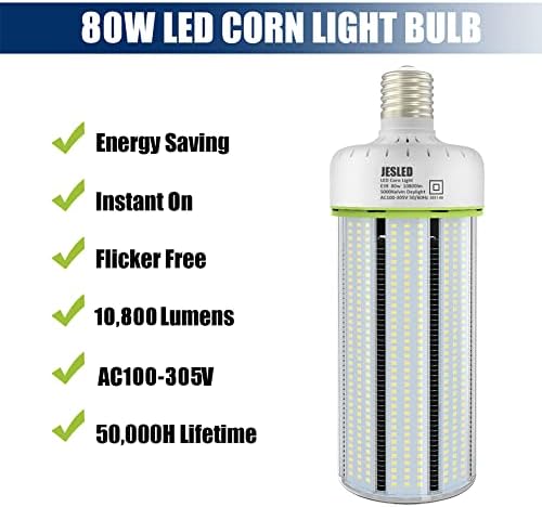 JESLE 80w LED Сијалица Сијалица Светилка, 10800lm E26/E39 База 500Watt еквивалент 5000K Дневна Замена Метал Халид КРИЕШЕ CFL За Комерцијални