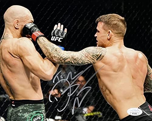 Дастин Дијамант Пореер потпиша 8x10 UFC Фото -лева кука против Мек Грегор ЈСА - Автограмирани UFC фотографии