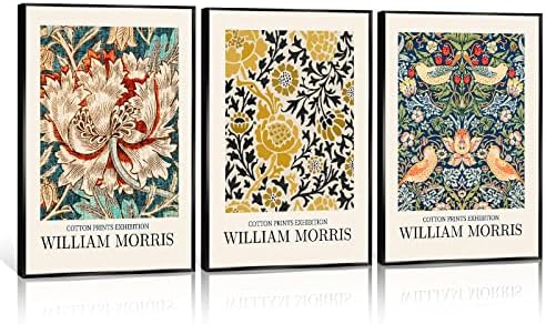 Oppqrrs Вилијам Морис Ботаничко платно Wallидна уметност 3 парчиња гроздобер цветен пазар Постери за естетски цветни отпечатоци од сончоглед
