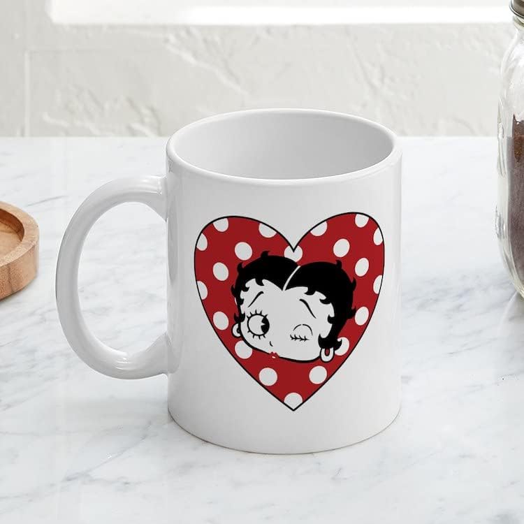 Cafepress Betty Boop Polka Dot Heart Ceramic Cafe Chafe, чаша чај 11 мл