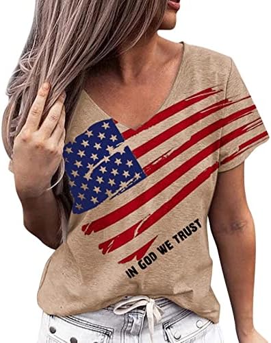 Fudule летни врвови за жени 2023 година, женски американски знаме Starвездени ленти маица 4-ти јули кошула со кратки ракави на кратки ракави