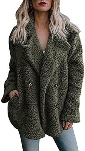 Ndvyxx Women'sенски 2023 година моден зимски палто со долг ракав лапел патент до факс стрижење бушава преголема јакна за шишиња