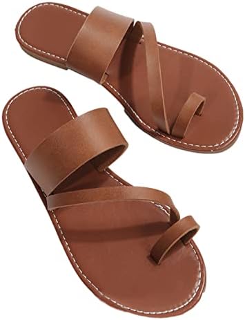 Rbculf женски флип-апостолки сандали ретро плажа стил не лизгање рамни сандали плус големина мода на отворено обични влечки сандали