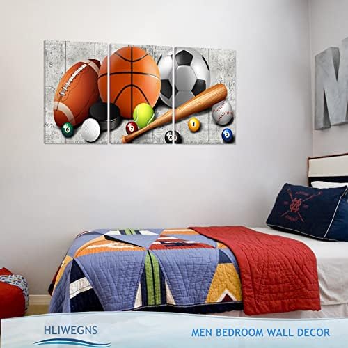 Декор за детска соба Hliwegns, естетско спортско платно wallидна уметност за момчиња спална соба, кошаркарски фудбалски бејзбол сликарство