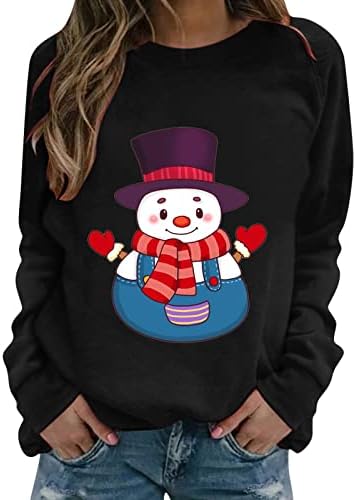 Кошули со долг ракав за жени, Божиќни снежни производи за печатење графички пуловер маици Божиќни обични екипаж на вратот на
