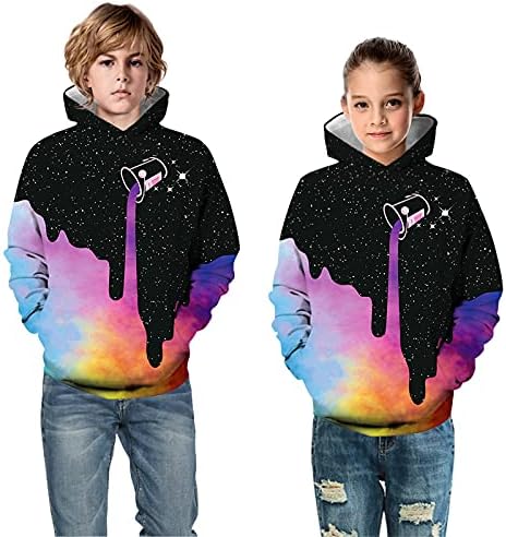 Fksesg печатено пуловер со џеб деца девојче тинејџерка 3Д цртани џемпери дуксери врвови момчиња момчиња момчиња мали деца за момчиња за