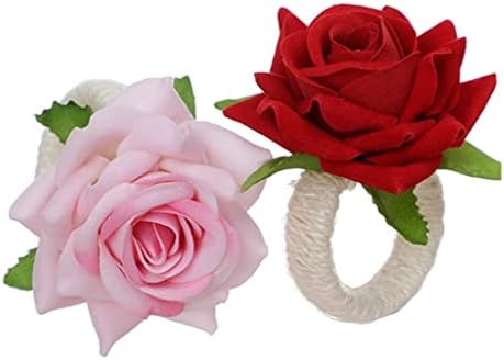Дуба 6 парчиња розови цветни салфетки прстени, занаетчиски свилени цветни салфетки за салфери за вечера