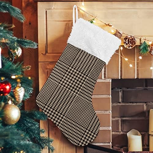 Божиќни чорапи Houndstooth Беспрекорен шема геометриска бела плишана манжетна Мерцеризирана кадифена семејна празник персонализиран