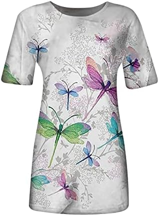 Nokенски кошули и блузи од Нокмопо модни обични плус плус големина цвеќиња печатење на врвови за маици на вратот на вратот
