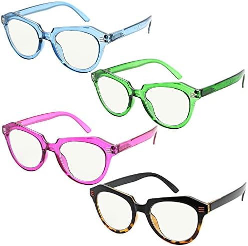 Очила со 4-пакувања со 4-пакувања очила за читање со мултифокуси, сини светло блокирање на жени без линиски мултифокални читатели