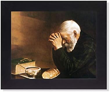 Дневен леб човек, молејќи се благодат на благодарноста на трпезариската маса Грејс Религиозна уметност Печати 8x10 Црна рамка + стакло сентиментален