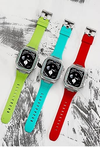 ЗЕДЕВБ Силиконски Ремен+Метална Кутија ЗА Apple Watch 45mm 44MM Рамка Од Нерѓосувачки Челик Дијамантска Нараквица Часовник