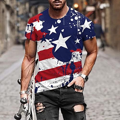 Машка американска маица со знамето лето лето-лежерна кратка ракав графички печати врвови кул мускулен тренинг, патриотска блуза