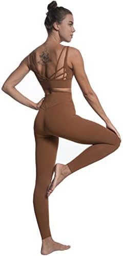 Облека за тренингот Ксинсај Лејди за жени 2 парчиња спортски спортски градник градник со високи половини за јога поставувања