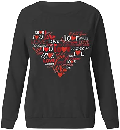 Jjhaevdy женски симпатични loveубовни срцеви печати врвови среќни кошули за Денот на вineубените графички долги ракави в Valentубени