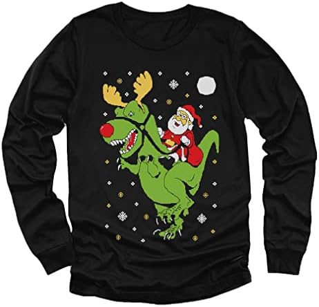 T-Rex диносаурус Дедо Мраз со долги ракави Дете за деца, грда божиќен џемпер стил