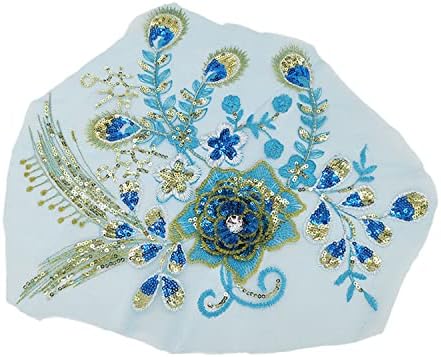 Секвен цвет Меш извезени закрпи наметки наметки чипка ткаенина јака мрежа Шие лепенка за венчален вечерен фустан DIY декорација