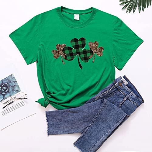 Womenените Свети Патрик Ден кошула Зелена среќна ирска шамар -маица обични модни кратки ракави на екипажот пулвер врвови