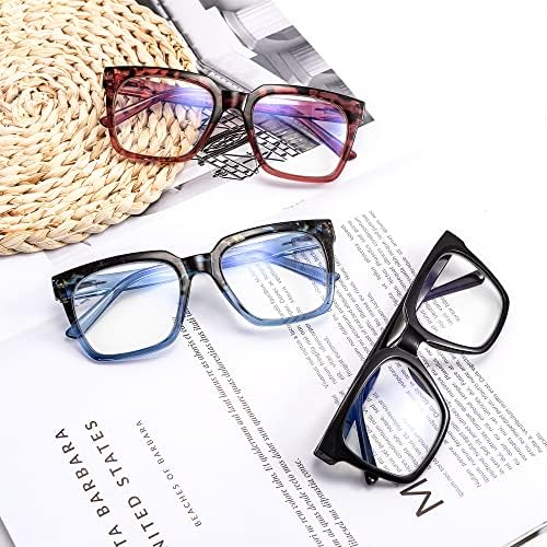 Лесно прочитајте ги очилата за читање 3 пара за жени, Squre Computer Blue Light Blonging Anti UV читатели со пролетна шарка