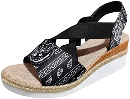 Летни сандали за жени удобни удобни блок -потпетици каиш каиш Бохо плажа сандали кои шетаат чевли за пешачење