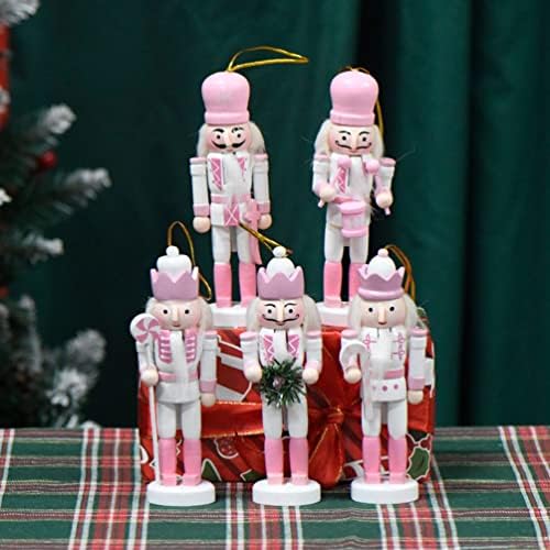 Didiseaon 5 парчиња Божиќна оревница фигура дрвена розова оревчеста војничка Божиќна оревница фигура дрвена оревчеста играчка елката за новогодишна