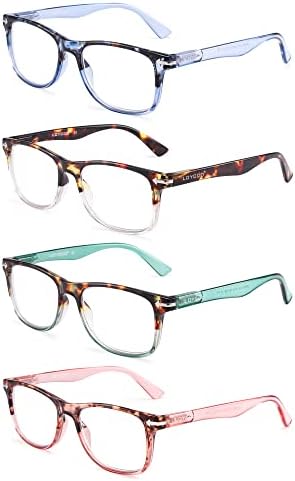 Лојко 4 Пакет Компјутерски Очила За Читање Сина Светлина Блокирање Против Замор На Очите Флексибилни Лесни Квадратни Читатели За Жени