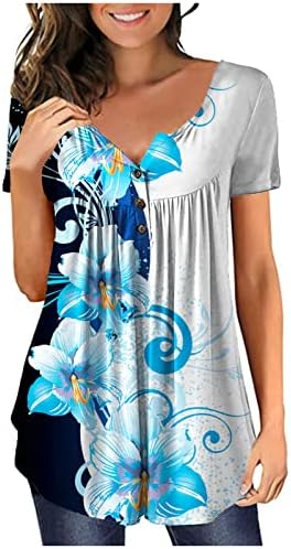 Маичка за блуза за дама есен летен облека со краток ракав памук V вратот копче надолу до графички мета Q8 Q8