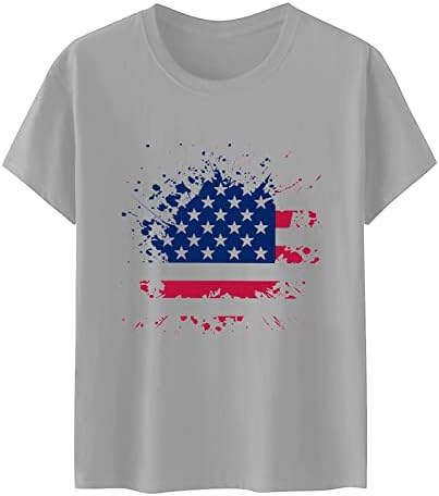 Женска американска маичка со знаме во САД Патриотски кошули за жени 4 -ти јули кошула со кратки ракави starsвезди ленти врвни маички