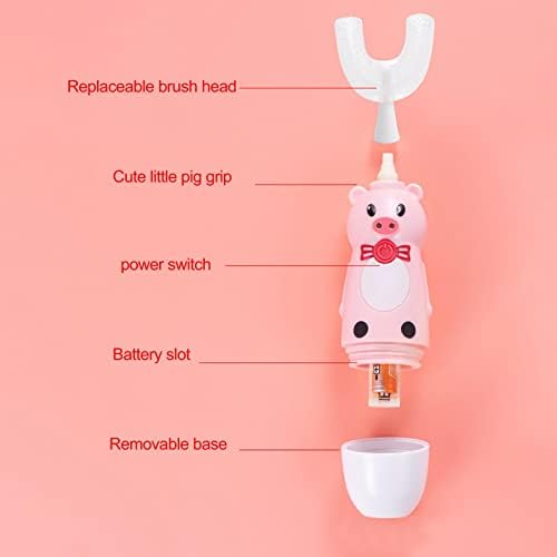 ZHIW Детска електрична четка за заби во форма на U 360 ° чистење со шест паметни режими автоматско белење на четка за заби, симпатичен дизајн на