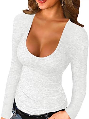 Женски лажички врат Хенли џемпери на ниско исечено цврсто секси пад на долгиот ракав копче надолу со кошули