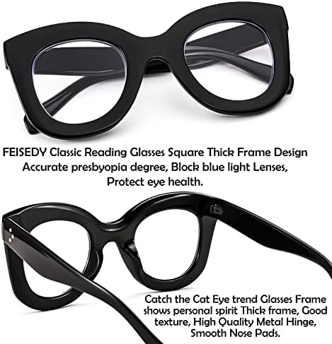 Feisedy Retro преголема сина светлина за блокирање на очила за читање, дебела рамка против рамка за дигитални очила за очила B2980