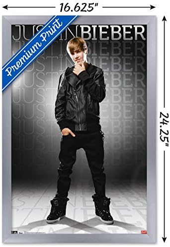 Меѓународен трендс Justinастин Бибер - Постер за сиви wallидови, 14.725 „x 22.375“, премија за нерасположена верзија