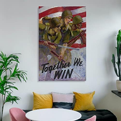 Заедно ќе победиме гроздобер пропаганда постери на WW2 платно сликарство postидна уметност постер за дневна соба за дневна соба декор 12x18inch