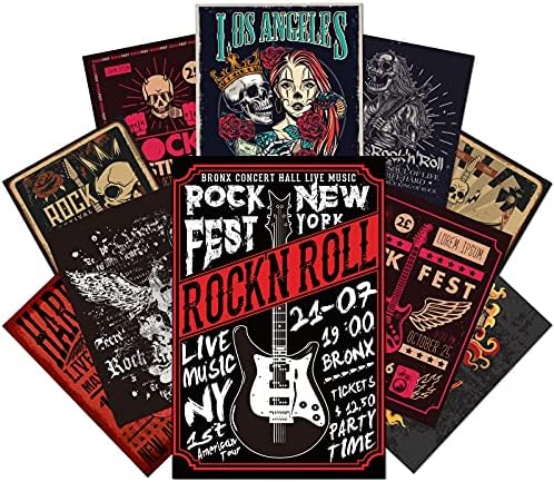 Outus 12 парчиња рок музика гроздобер постери ретро wallидни декор постери кул рок бенд постери постери за череп знаци за соба естетски 90 -тина