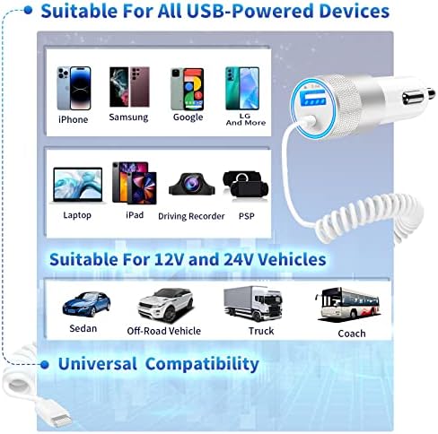 [Сертифициран Apple MFI] Полнач за полнач за iPhone Брзо полнење со автомобили, Barmaso 4.8A USB Power Rapid Car Carger со вграден калем