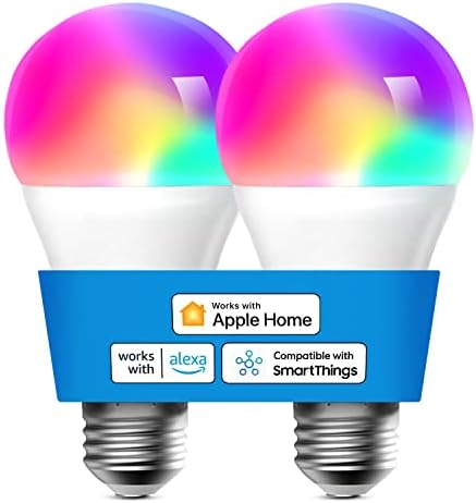 Мерос Паметна Сијалица, Паметни WIFI LED Светилки Компатибилни Со Apple HomeKit, Siri, Alexa, SmartThings, Dimmable E26 Multicolor 2700K-6500K