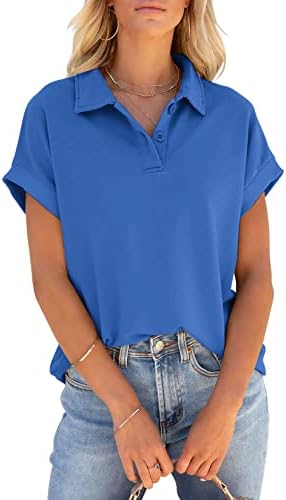 Pgands женски кратки ракави полови кошули лето копче за лето надолу горе случајно v вратот лабав вклопна маица