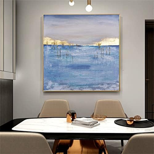 Xjjzs Рачно изработено сино море злато фолија масло сликарство wallидно платно сликарство модерно апстрактно wallидно сликарство дневна