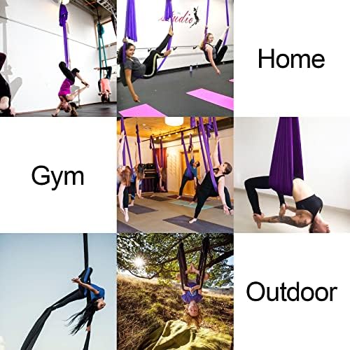 Iontach Aerial Silks yoga Swing Set опрема - 9 дворови Аериски комплет за јога хамак, ткаенини со низок удар за почетник танц, целосни додатоци