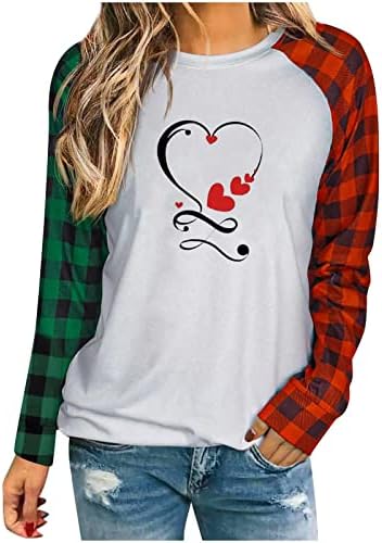 Jjhaevdy Womensените сакаат срцето џемпери Среќни кошули за Денот на вineубените, графички долги ракави, обични врвови на пулвер