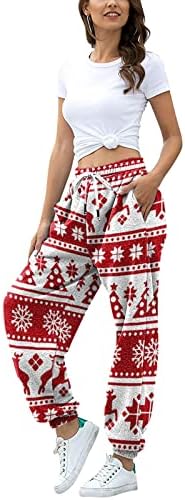 XXBR женски божиќни џемпери на божиќни џемпери, дното на богато место за половината со високи половини, баги џогерски панталони салон панталони