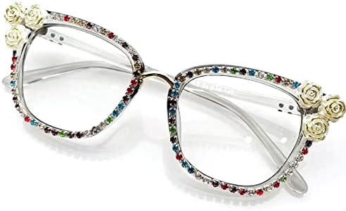 Mincl Rhinestone Bling Читање очила за жени кристал дијамант мачка читач на очи дами сина светлина блокирање на очила