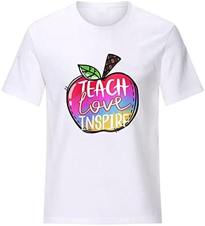 Женска гроздобер врвна жена смешна графичка маица Научете loveубов инспирирајте туника, лабава краток ракав за печатење на вратот