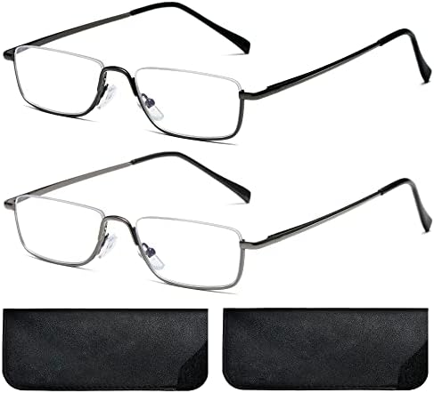 FSRTEP половина леќи за читање очила за мажи метални пролетни чаршафи читач мажи сина светлина за блокирање рамка 2 пакет