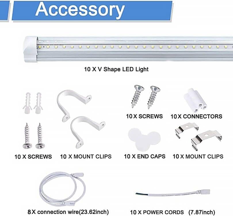 Onlylux LED Shop Light, 4ft 36W 5000lm 6500k Shop Lights, 4 Нога Led Светла, T8 Led Цевка Светла За Гаража, V Облик Висок Излез Поврзува